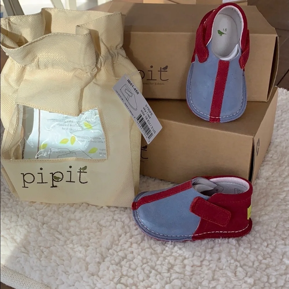 Pipit sky and deep red stripe suede boots